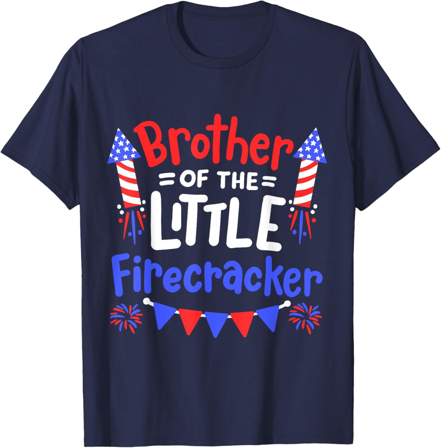 Funny 4th of July Birthday Brother Of The Little Firecracker Kids Men T-Shirt - T-Shirt | Navy