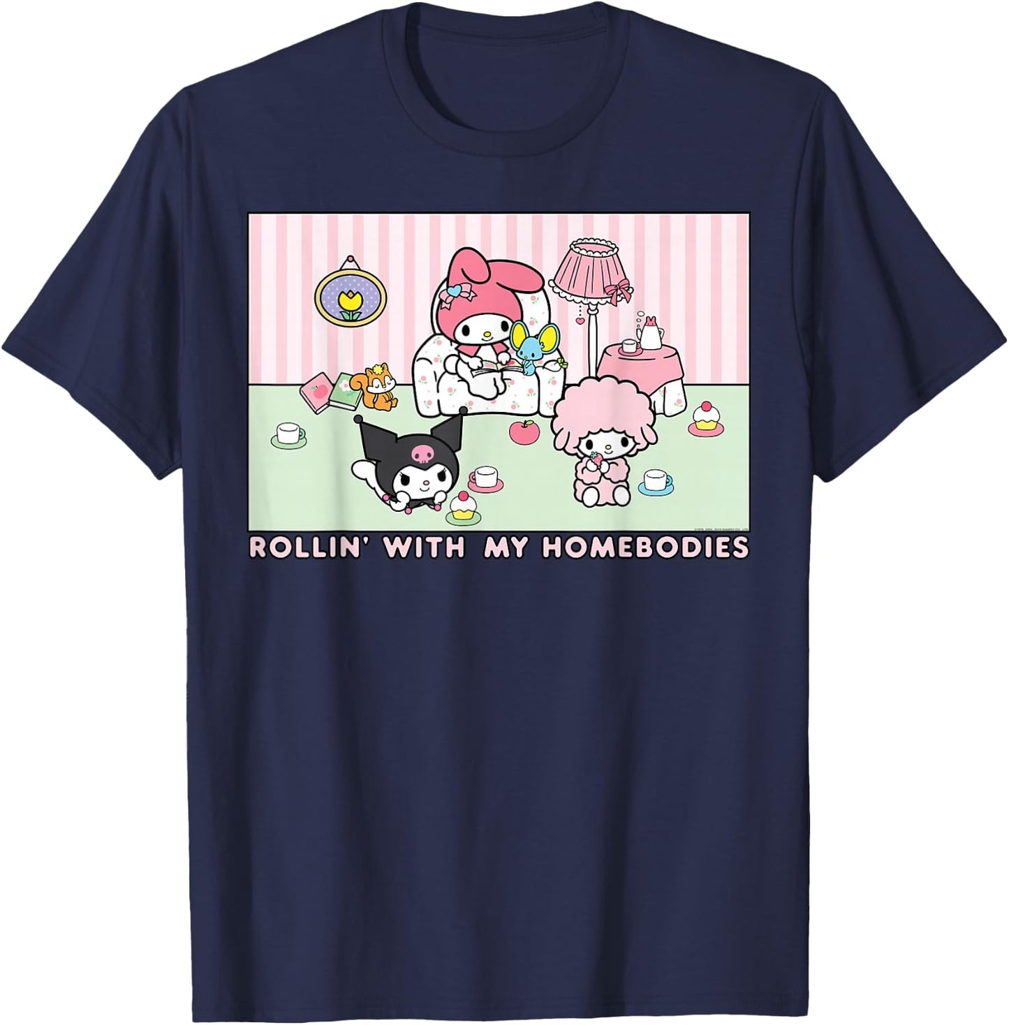 My Melody and Kuromi Rollin with My Homebodies Small T-Shirt - T-Shirt | Navy