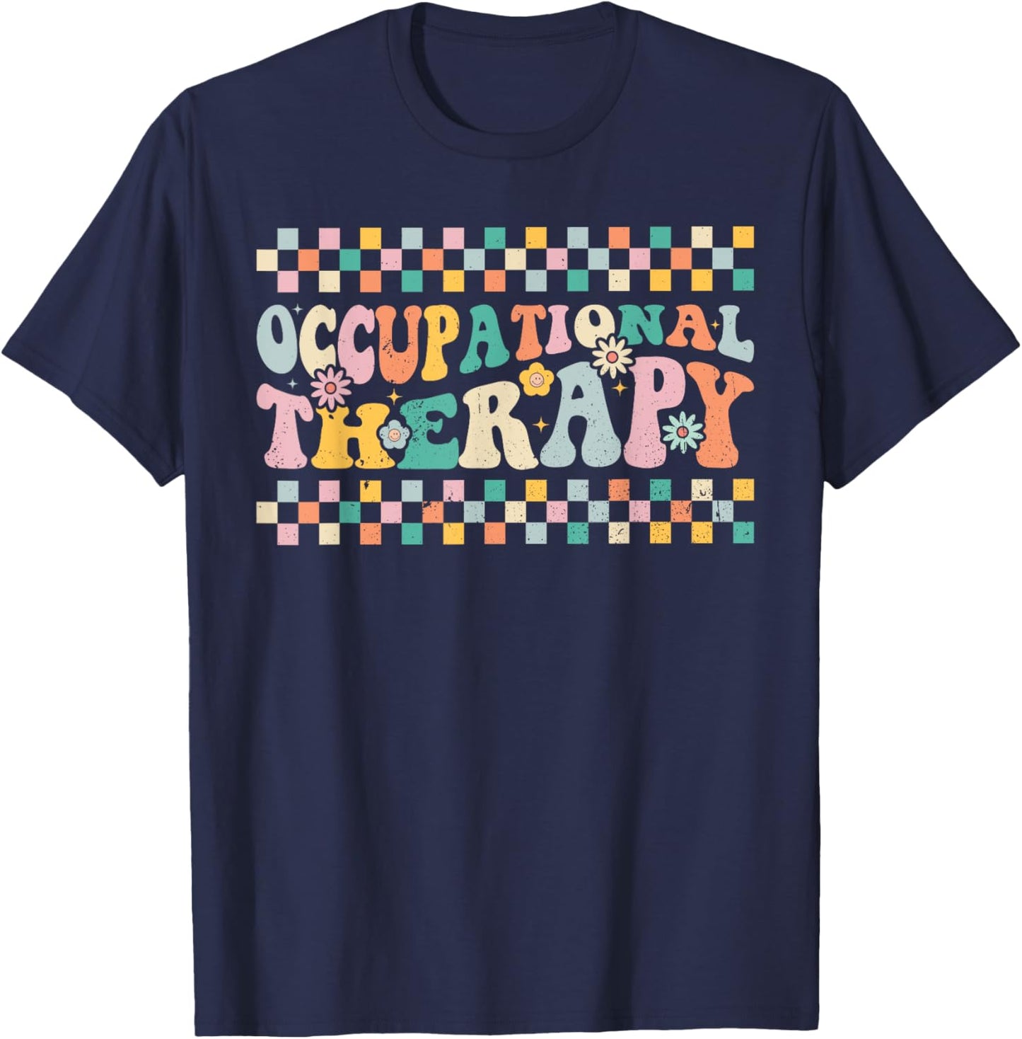 Occupational Therapy -OT Therapist OT Month Groovy Retro T-Shirt - T-Shirt | Navy