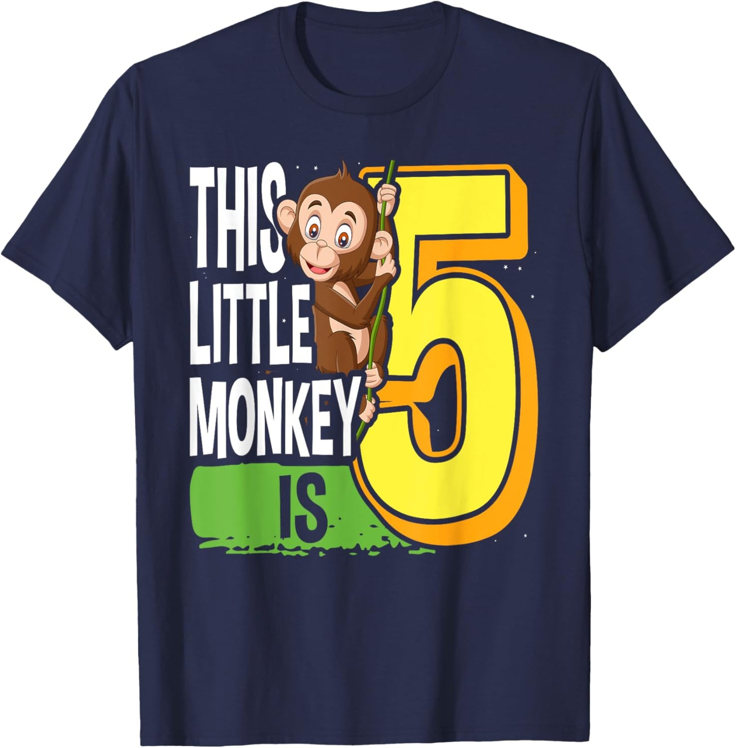 This Little Monkey Is 5 Years Old Kid 5th Birthday Monkeys T-Shirt - T-Shirt | Navy
