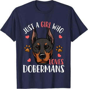 Kids Doberman Just A Girl Who Loves Dobermans Gift T-Shirt - T-Shirt | Navy