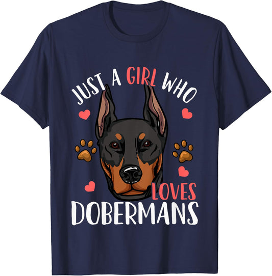 Kids Doberman Just A Girl Who Loves Dobermans Gift T-Shirt - T-Shirt | Navy