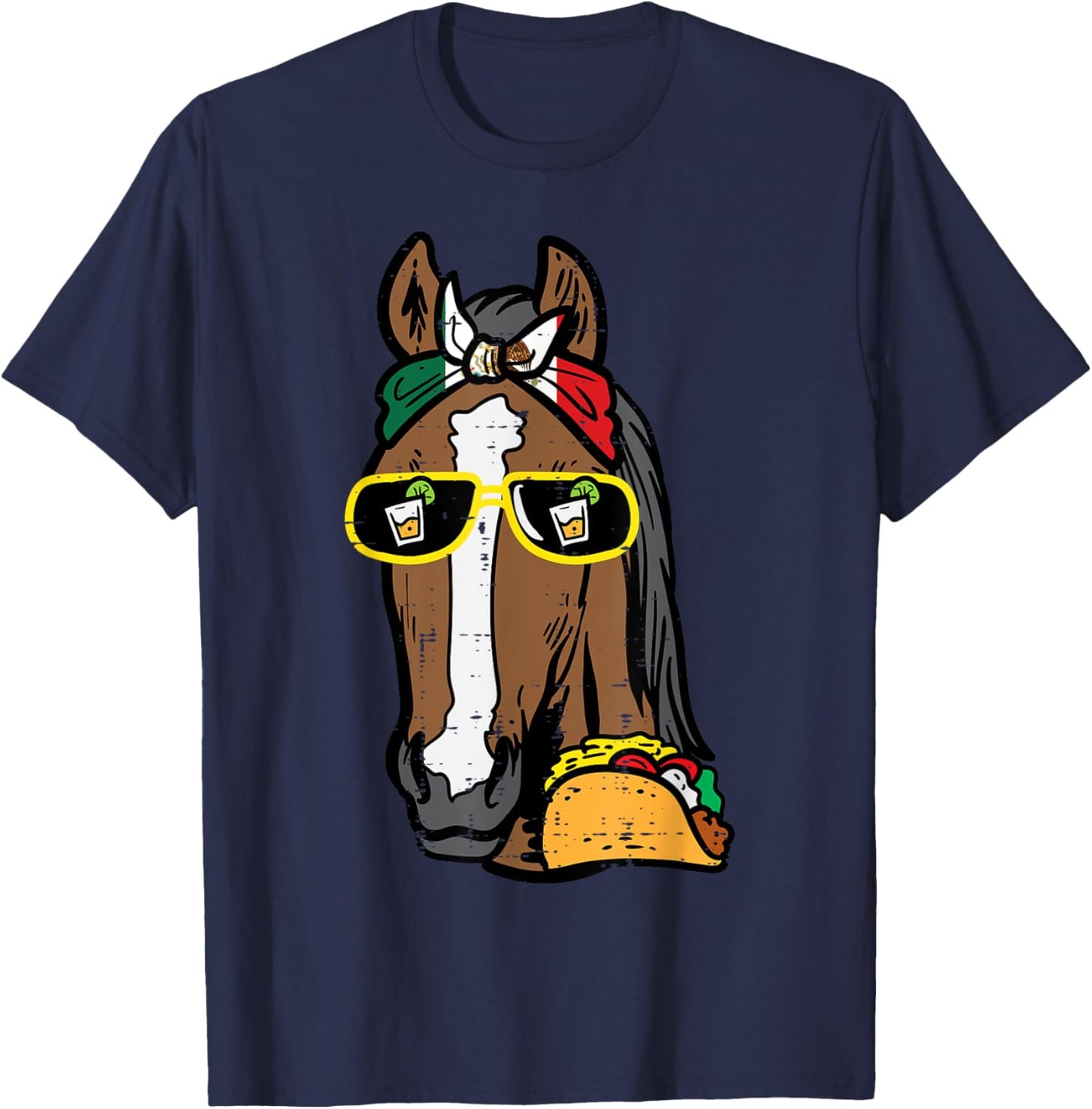 Horse Mexico Flag Cinco De Mayo Mexican Independence Day T-Shirt - T-Shirt | Navy