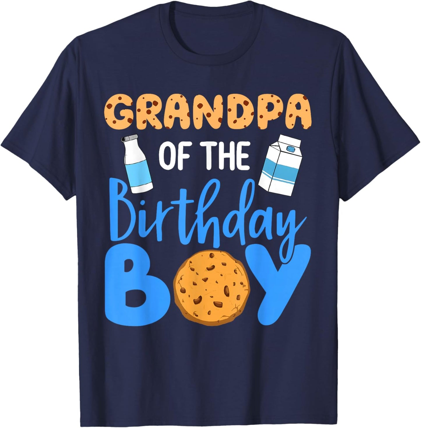 Grandpa Of The Birthday Boy Milk And Cookies 1st Bday Family T-Shirt - T-Shirt | Navy