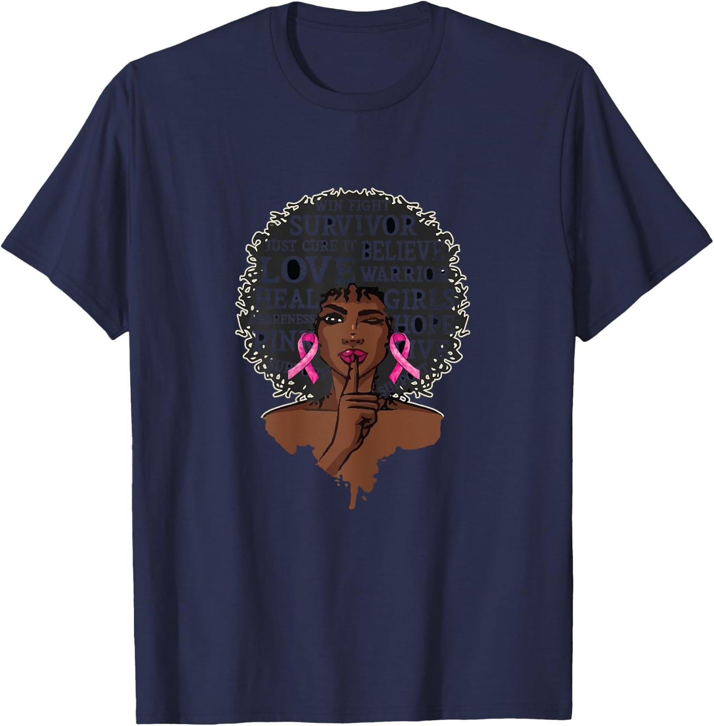 Black African American Breast Cancer Awareness Warrior Gift T-Shirt - T-Shirt | Navy