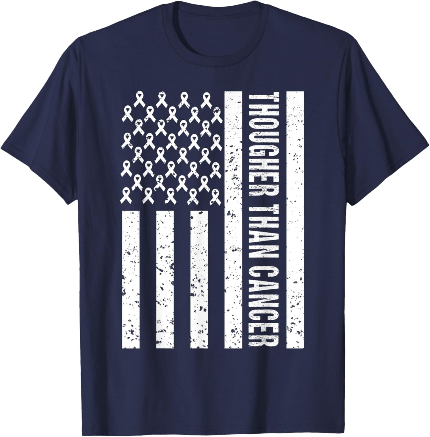 Cancer Survivors Day Shirt Tougher Than Cancer US Flag Cute T-Shirt - T-Shirt | Navy