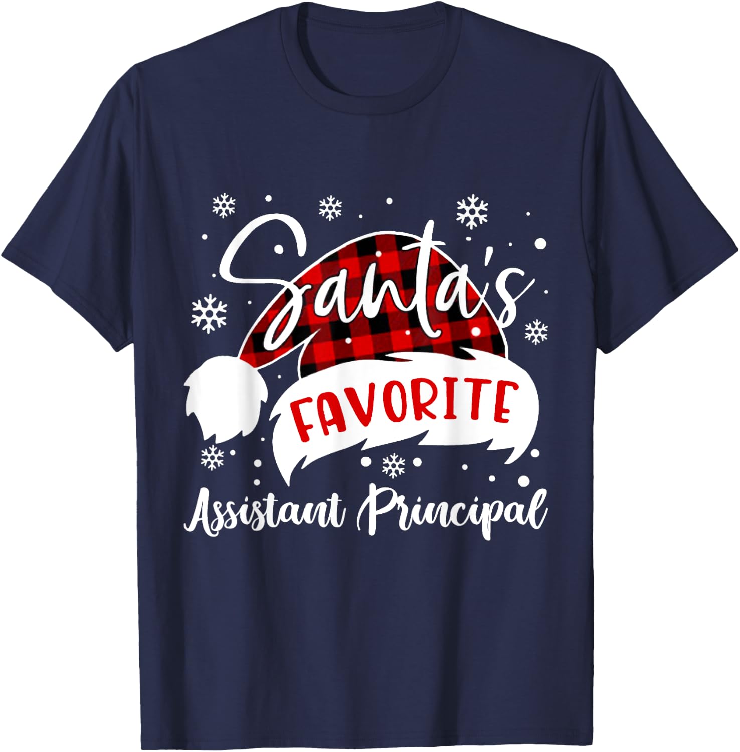 Santa's Favorite Assistant Principal Hat Flannel Christmas T-Shirt - T-Shirt | Navy