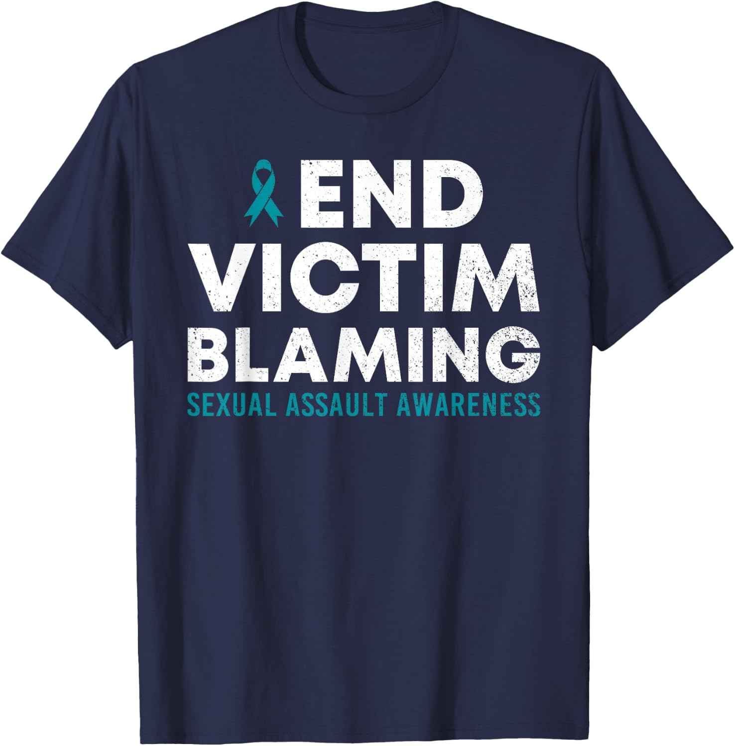 End Victim Blaming Sexual Assault Awareness Month Ribbon T-Shirt - T-Shirt | Navy