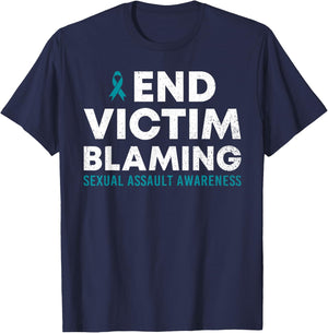 End Victim Blaming Sexual Assault Awareness Month Ribbon T-Shirt - T-Shirt | Navy