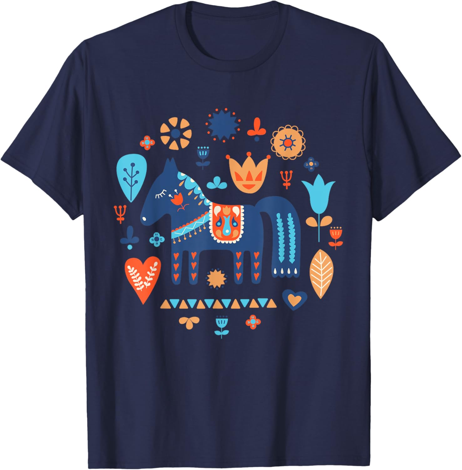 Swedish Dala Horse Dalecarlian Nordic Tradition Sverige Folk T-Shirt - T-Shirt | Navy