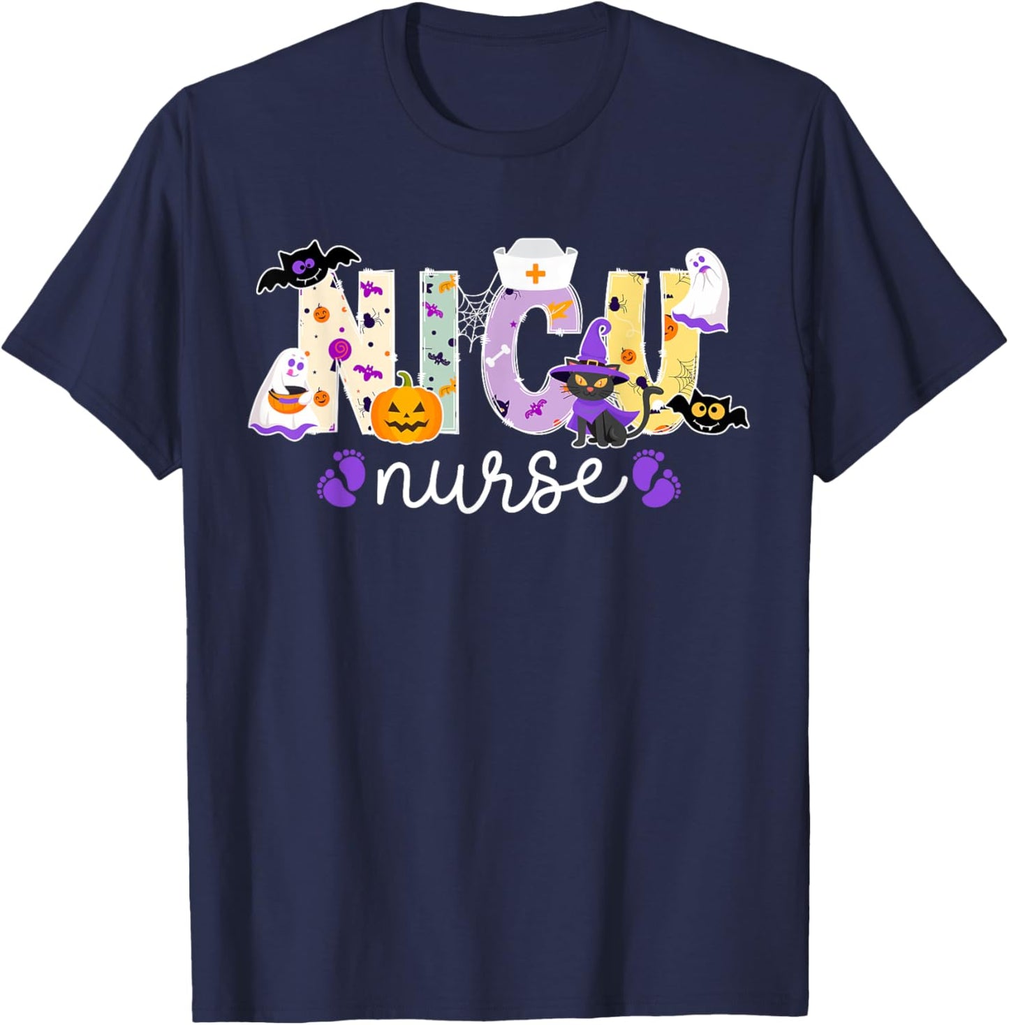 Spooky NICU Nurse Halloween Neonatal Intensive Care Unit T-Shirt - T-Shirt | Navy