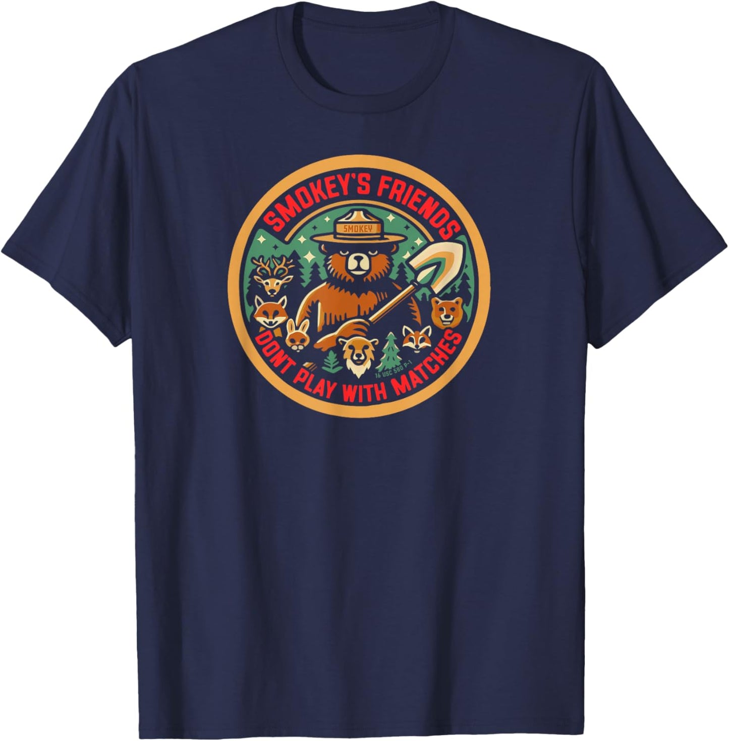 Smokey Bear's Forest Friends Don't Play With Matches Retro T-Shirt - T-Shirt | Navy