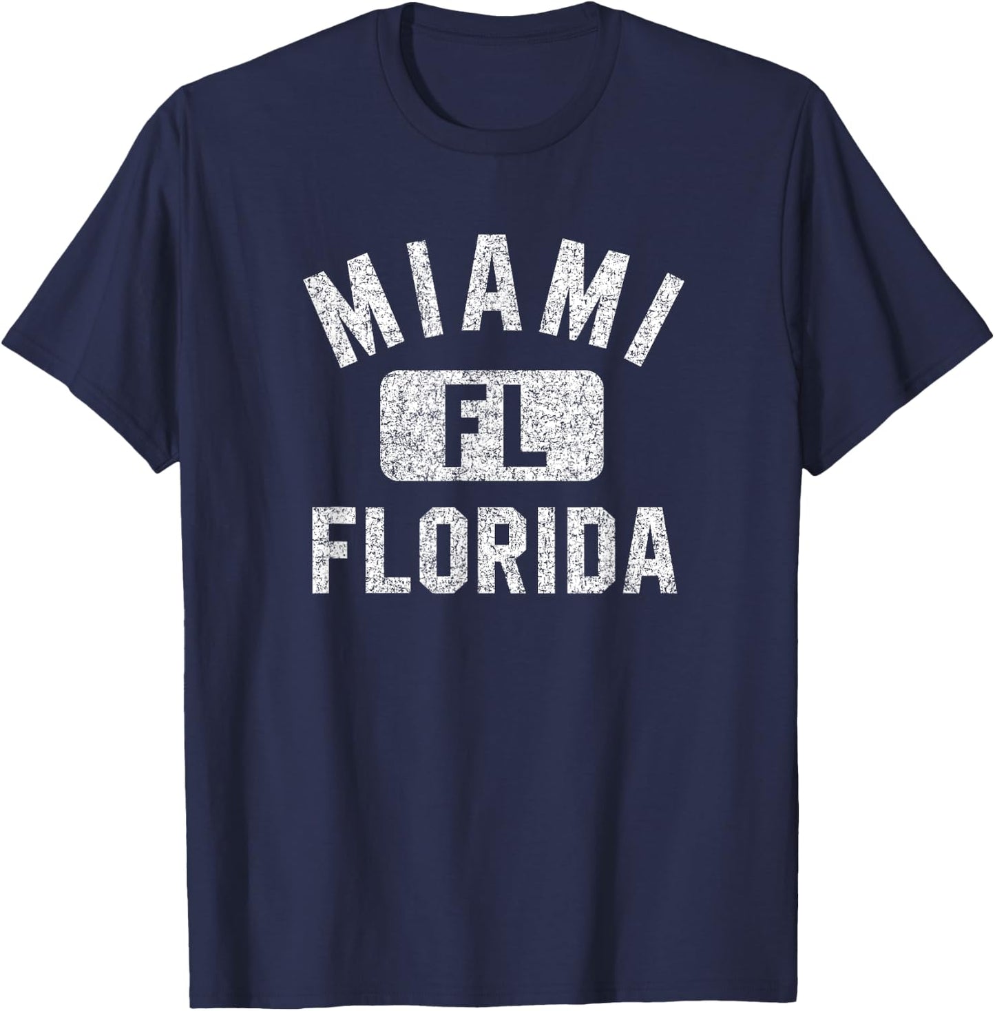 Miami Florida FL Gym Style Distressed White Print T-Shirt - T-Shirt | Navy