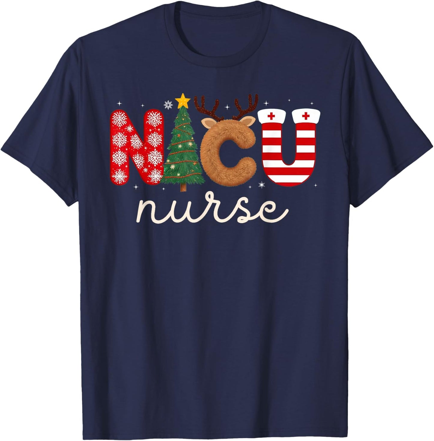 NICU Nurse Christmas Nursing Nicu Nurse Christmas Crew T-Shirt - T-Shirt | Navy