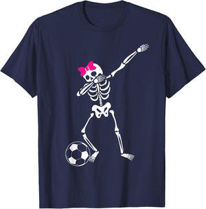 Dabbing Skeleton Girl Soccer Halloween T-Shirt - T-Shirt | Navy