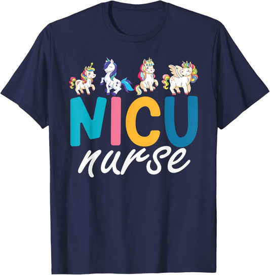 NICU Nurse Animal, Nurse Appreciation, Nicu Nurse Unicorn T-Shirt - T-Shirt | Navy