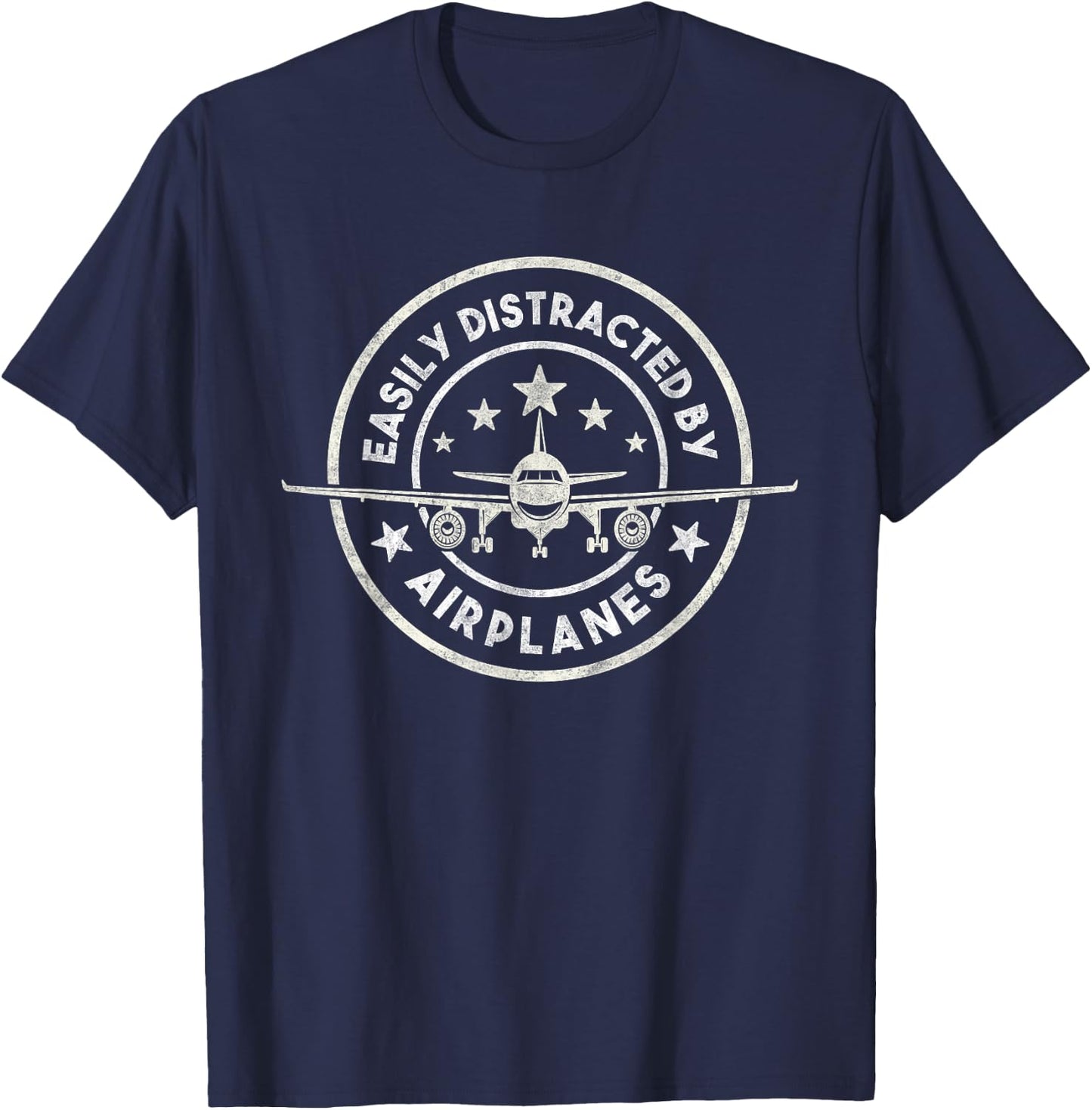 Easily Distracted By Airplanes Jet Aircraft Pilot Aviator T-Shirt - T-Shirt | Navy