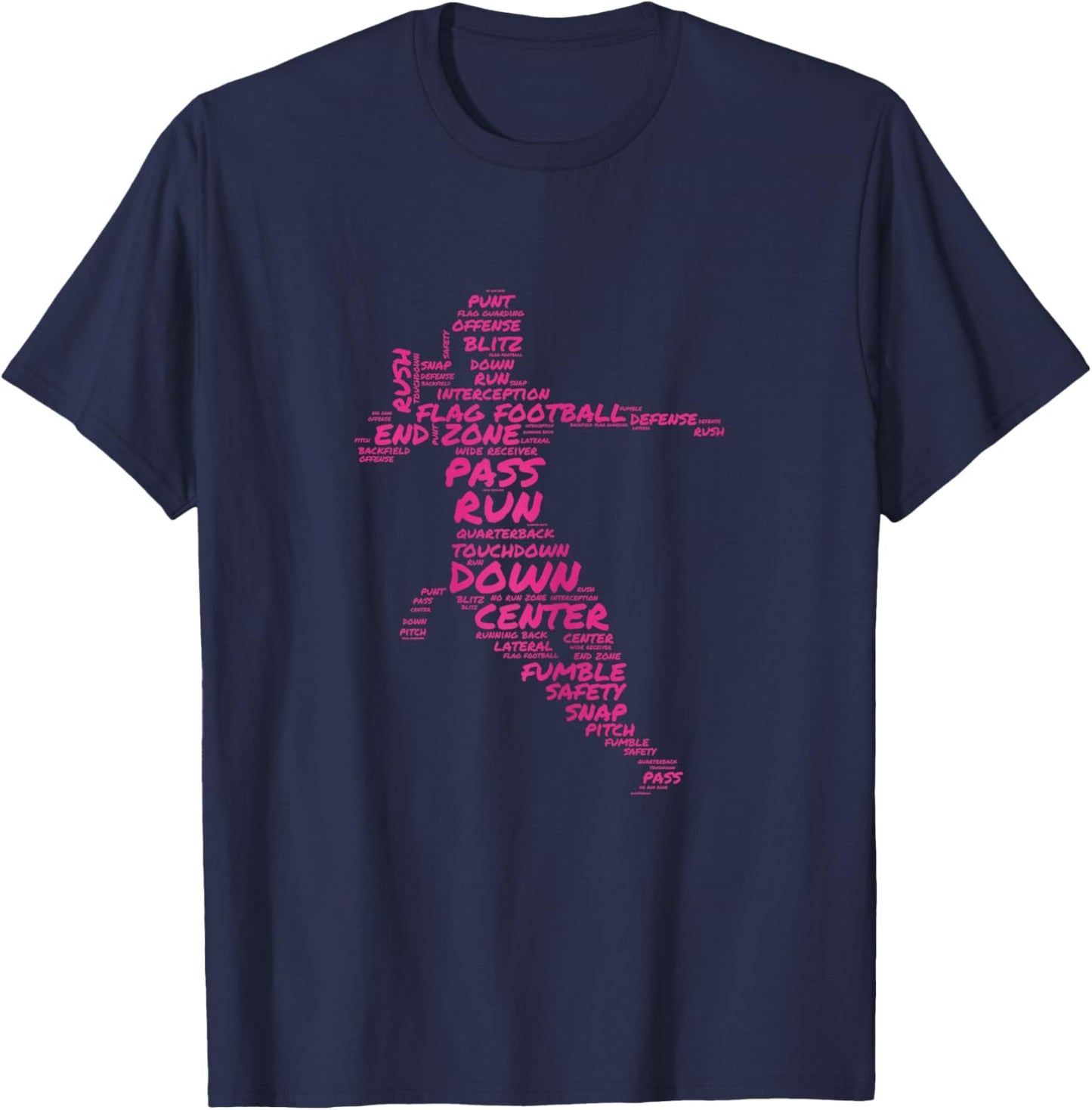 Girls Flag Football Player Word Art Typography T-Shirt - T-Shirt | Navy