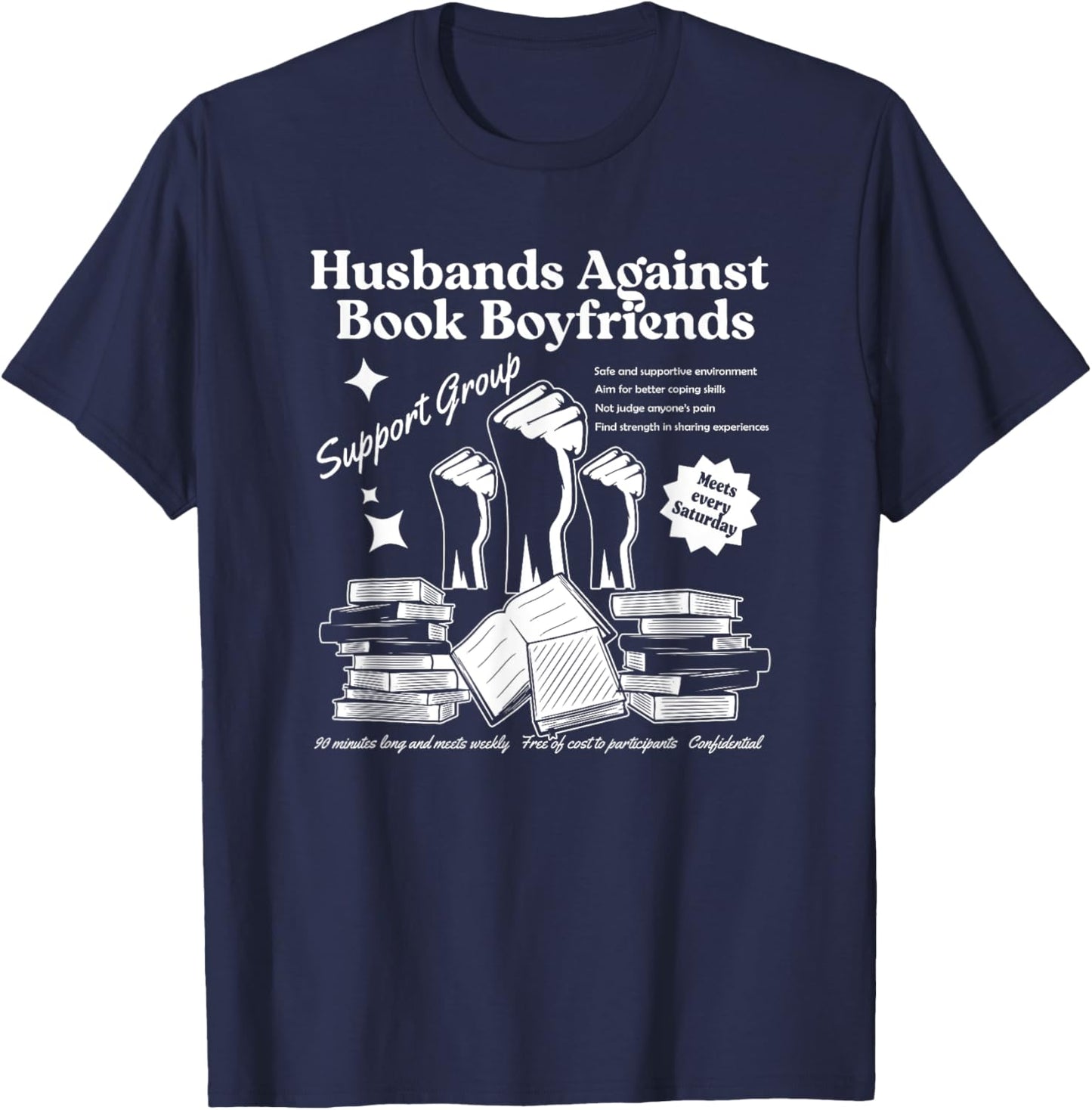 Husbands Against Book Boyfriends, Book Boyfriends Club T-Shirt - T-Shirt | Navy