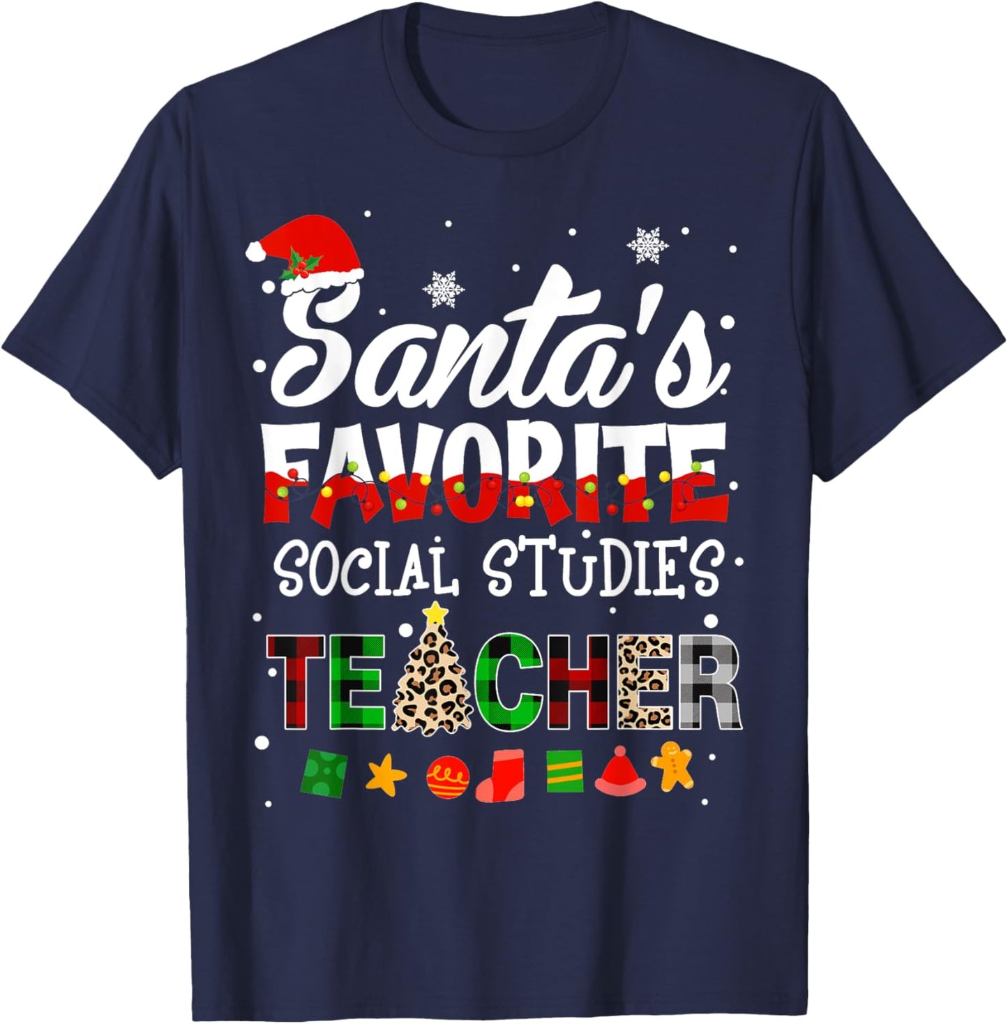 Santa Favorite Social Studies Teacher Christmas Matching T-Shirt - T-Shirt | Navy