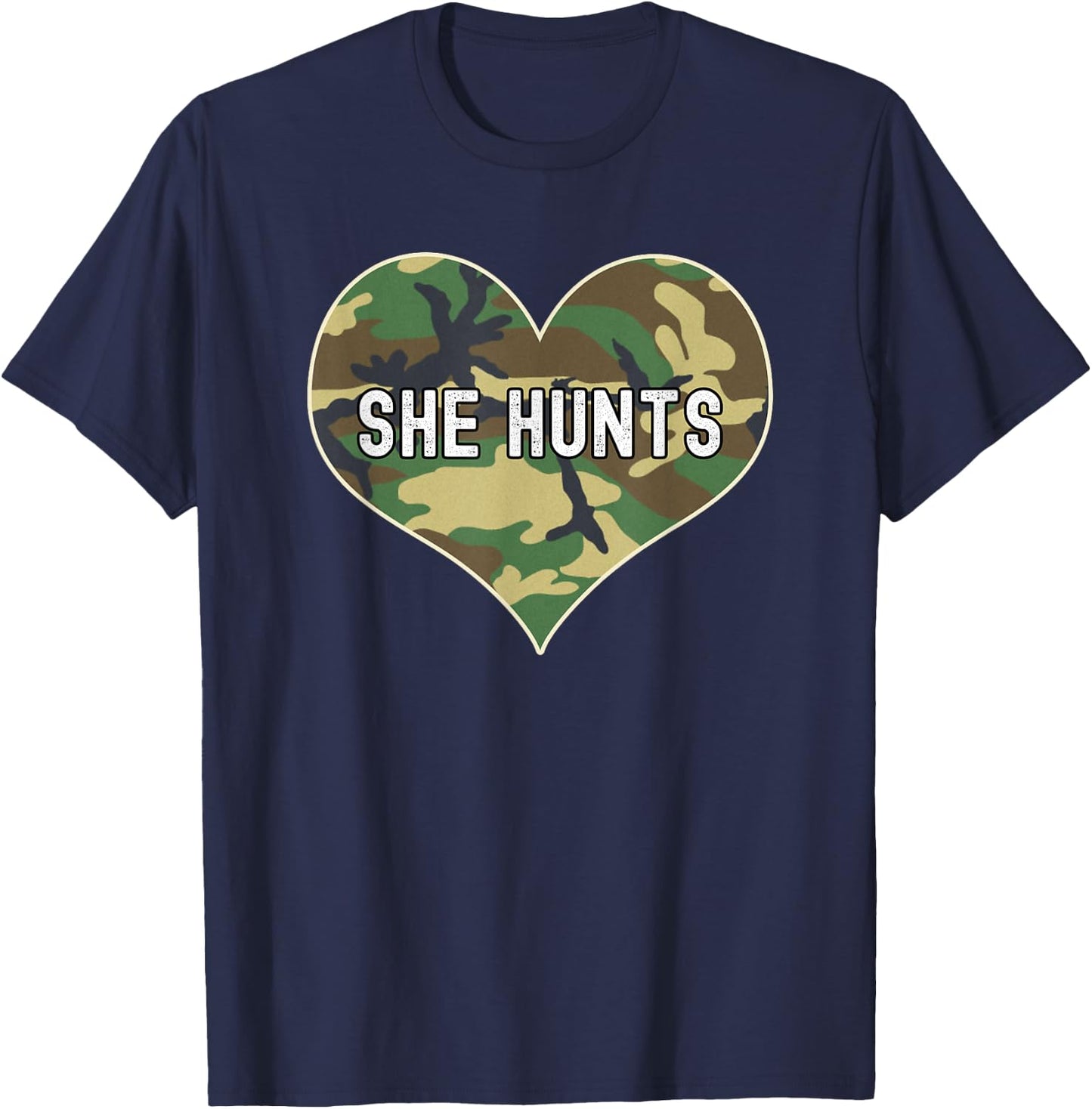 Female Hunter Love Hunting Camo Heart Women T-Shirt - T-Shirt | Navy