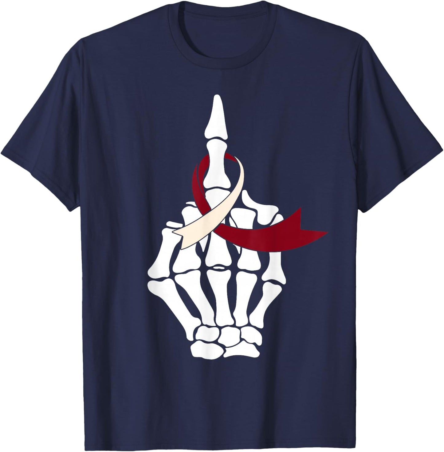 Fuck Head & Neck Cancer Middle Finger Burgundy Ivory Ribbon T-Shirt - T-Shirt | Navy