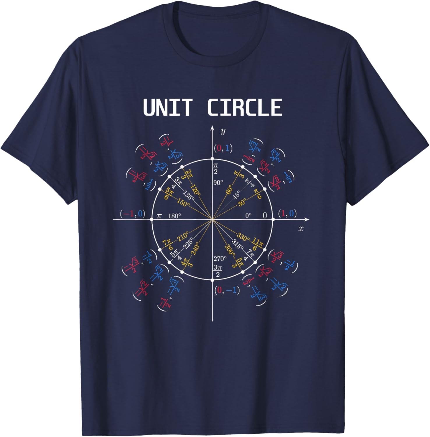 Unit Circle Trigonometry Pi for Nerdy Geek Teacher Students T-Shirt - T-Shirt | Navy