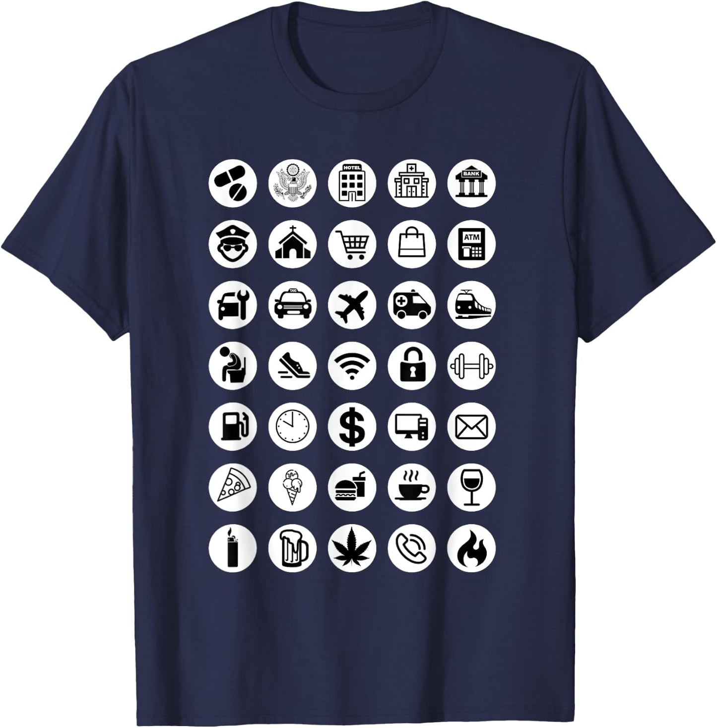 Travel Tourist Functional Icons Language Barrier Tourism T-Shirt - T-Shirt | Navy