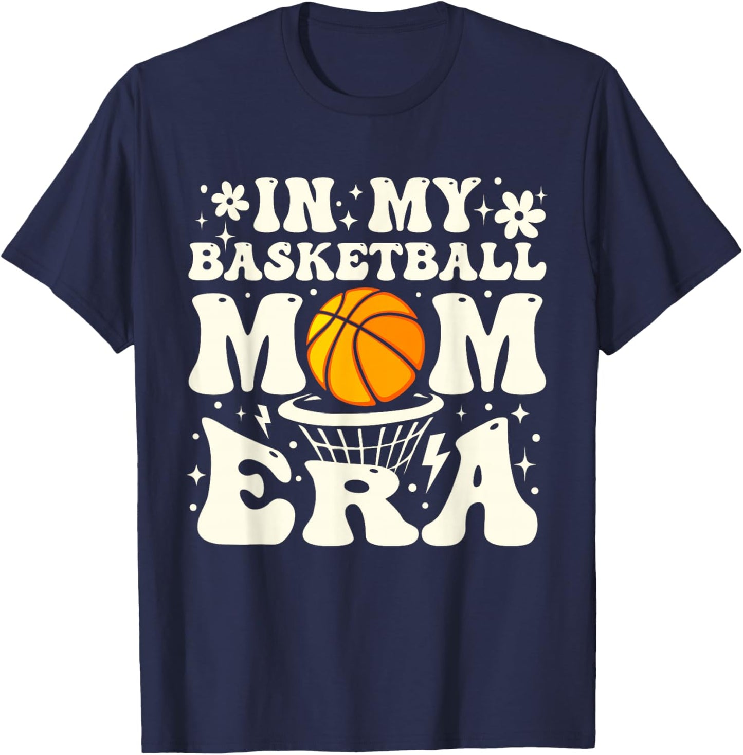 Retro Groovy In My Basketball Mom Era Basketball Mama Mother T-Shirt - T-Shirt | Navy