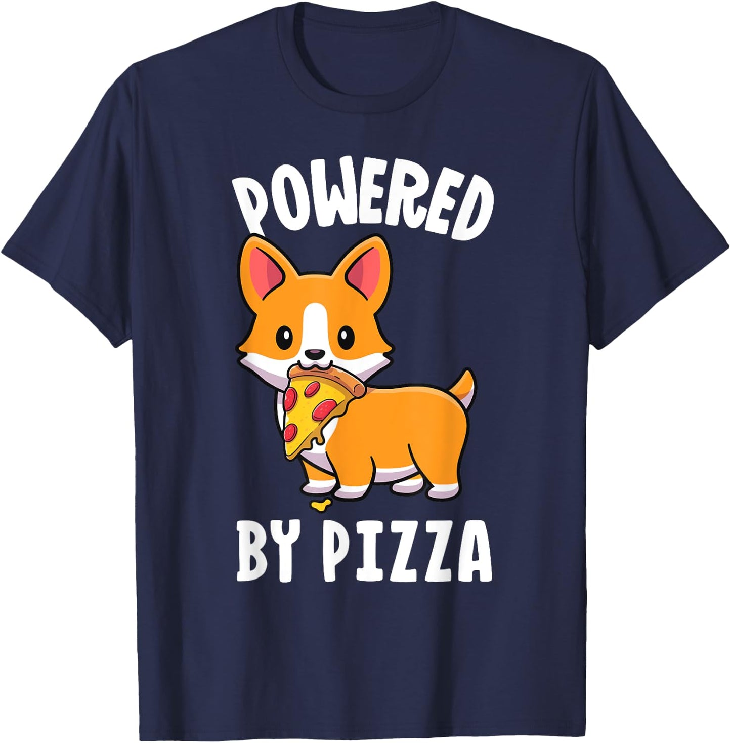 Powered By Pizza Corgi Shirt Dog Funny Corgi Shirt Kids Men T-Shirt - T-Shirt | Navy