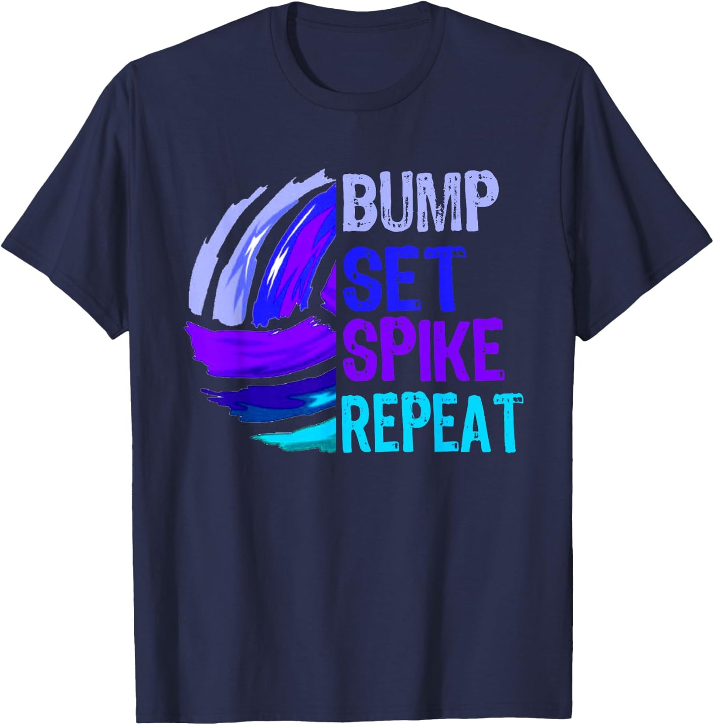 Girls Volleyball Bump Set Spike Repeat Blue/Purple T-Shirt - T-Shirt | Navy