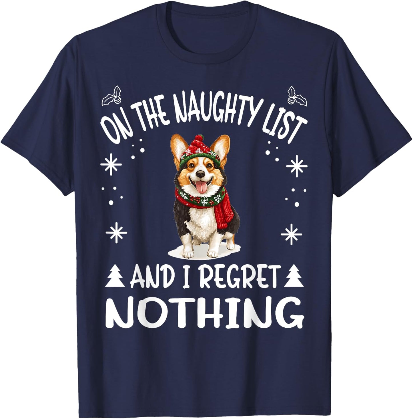 Cute Cardigan Welsh Corgi Dog Christmas On The Naughty List T-Shirt - T-Shirt | Navy