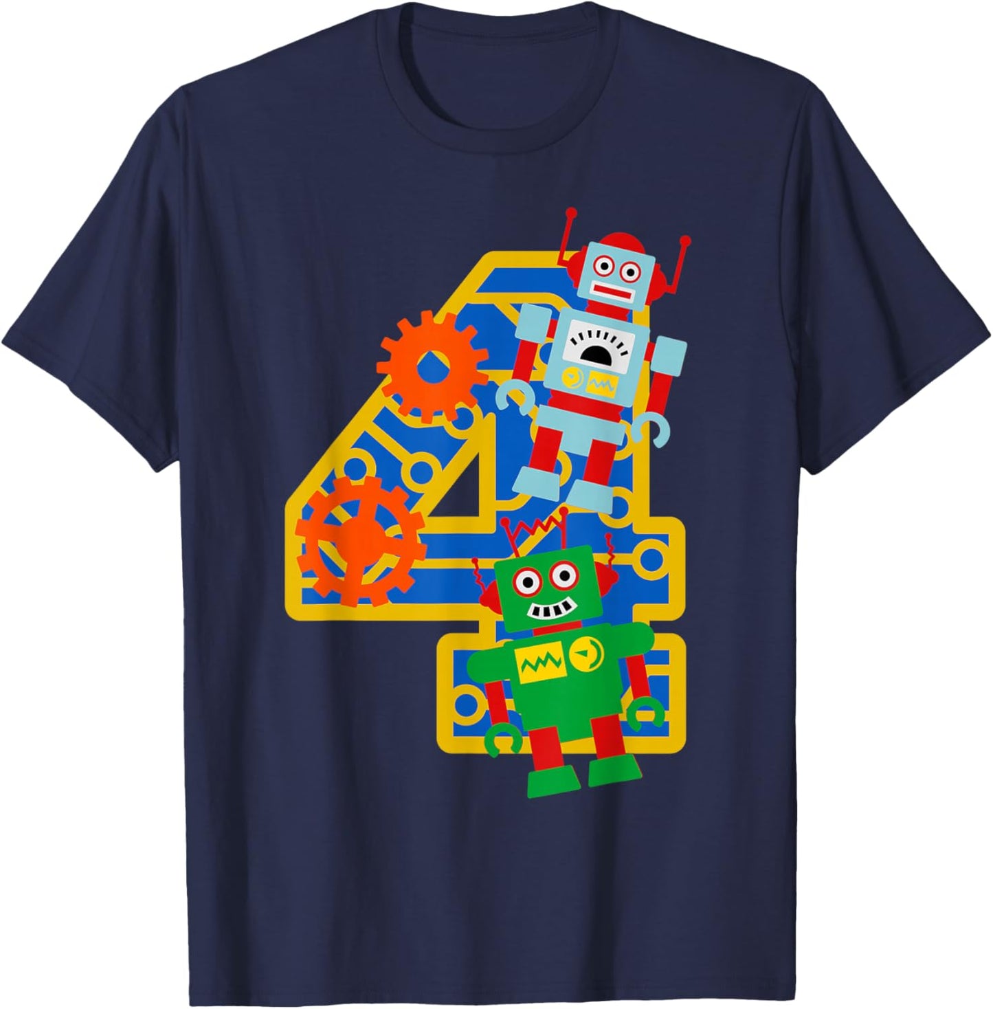 4th Birthday Boy 4 Year Old Little Robot Robotics Engineer T-Shirt - T-Shirt | Navy