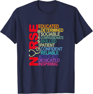 Nurse Educated Determined Sociable Nurse Squad RN Nurse Life T-Shirt - T-Shirt | Navy