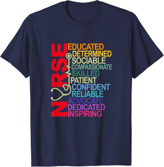 Nurse Educated Determined Sociable Nurse Squad RN Nurse Life T-Shirt - T-Shirt | Navy