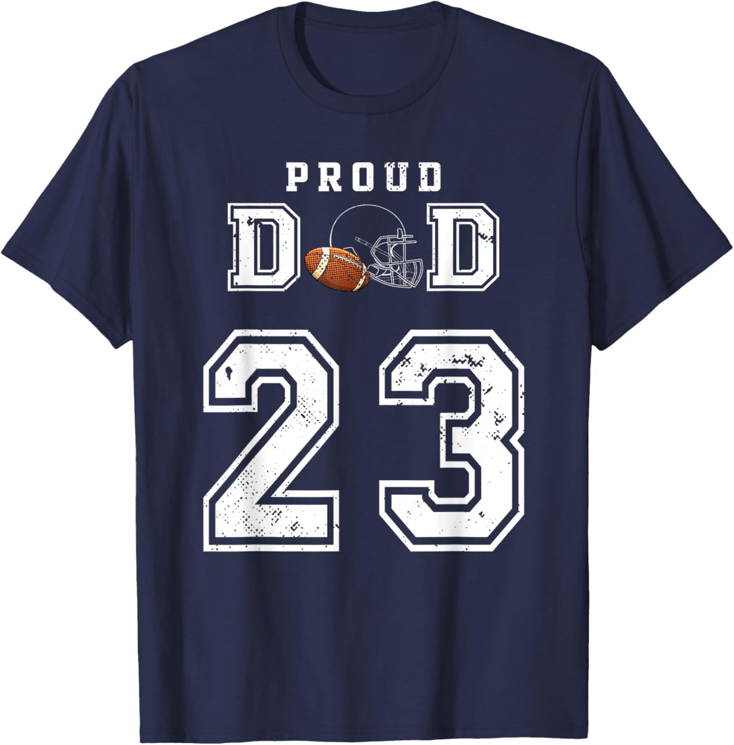 Custom Proud Football Dad Number 23 Personalized T-Shirt - T-Shirt | Navy