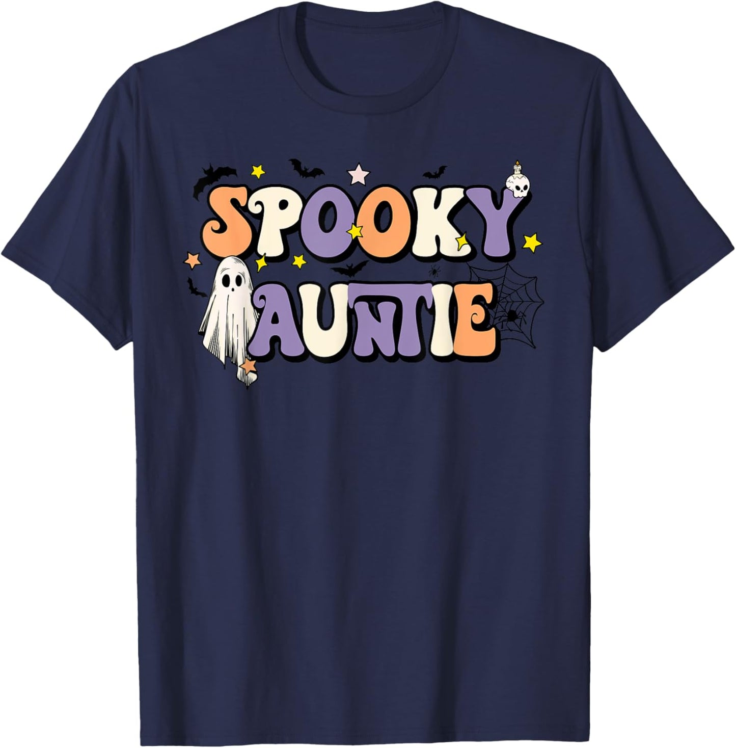 Spooky Auntie Halloween Aunt Ghost Witchy Costume T-Shirt - T-Shirt | Navy