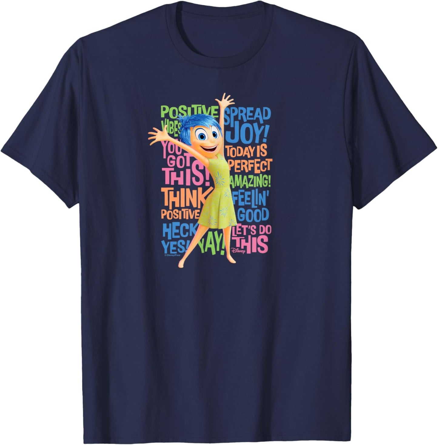 Inside Out 2 - Joy Character Positive Words T-Shirt - T-Shirt | Navy