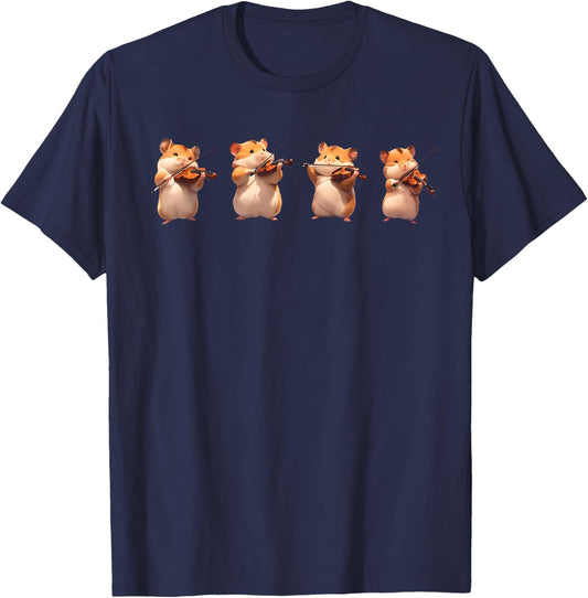 Hamsters Playing The Violin Girl Women Hamster Lover T-Shirt - T-Shirt | Navy