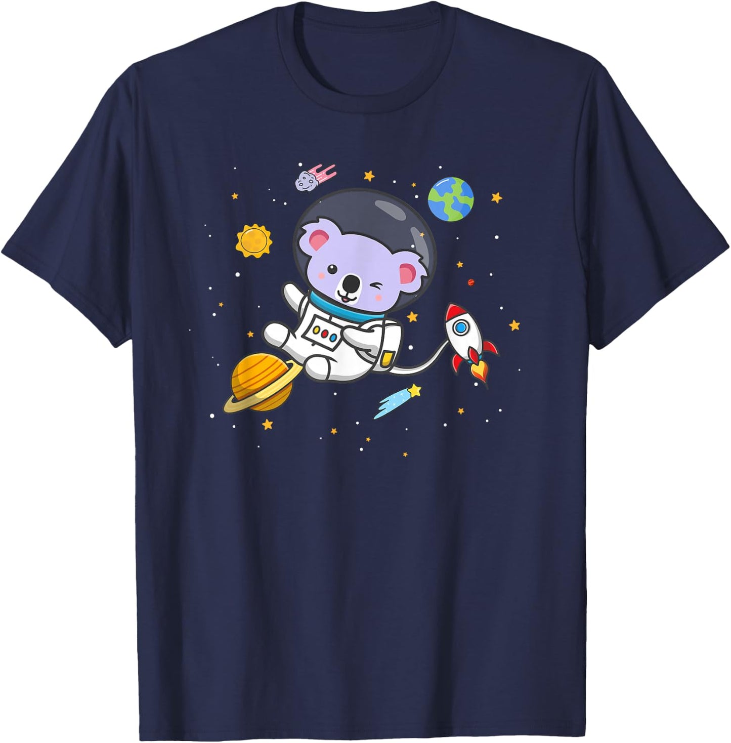 Cute Kids Boys Girls Cartoon Kawaii Space Koala Bear Lover T-Shirt - T-Shirt | Navy