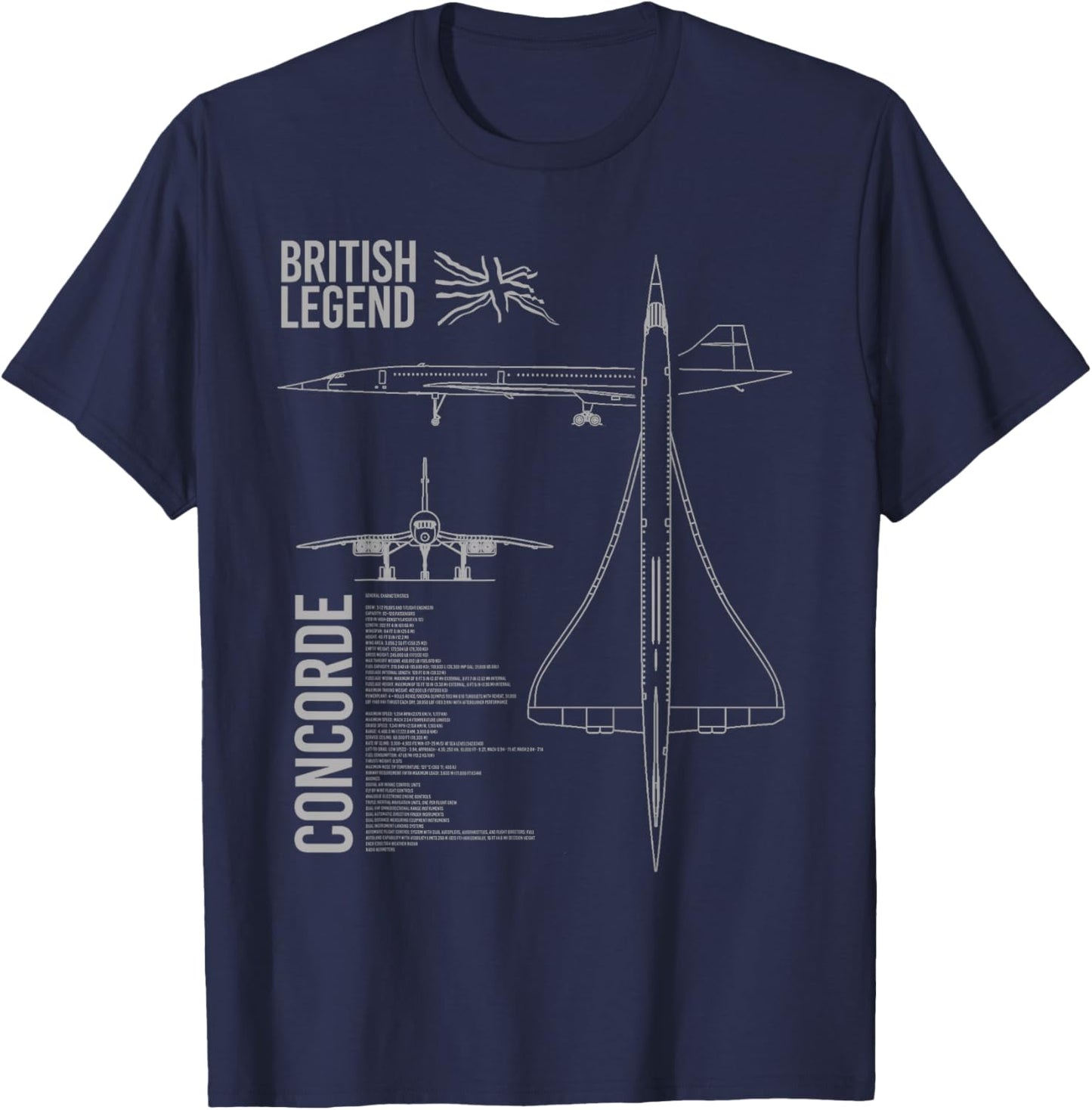 Concorde Airliner Aircraft - -Adults, Black, Small, Short Sleeve, Classic Fit, Cotton, Polyester T-Shirt - T-Shirt | Navy
