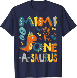 Mimi Of The One-A-Saurus 1St Birthday Dinosaur Party T-Shirt - T-Shirt | Navy