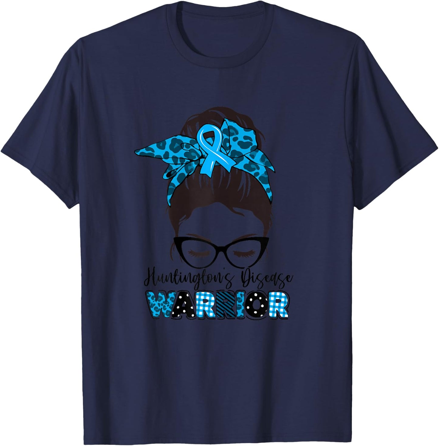 Tu Messy Bun Blue Ribbon Huntington's Disease Awareness T-Shirt - T-Shirt | Navy