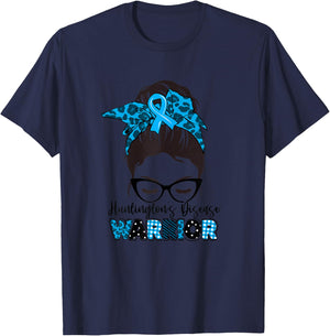 Tu Messy Bun Blue Ribbon Huntington's Disease Awareness T-Shirt - T-Shirt | Navy