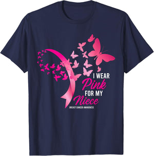 I Wear Pink For My Niece Cute Breast Cancer Awareness Gifts T-Shirt - T-Shirt | Navy