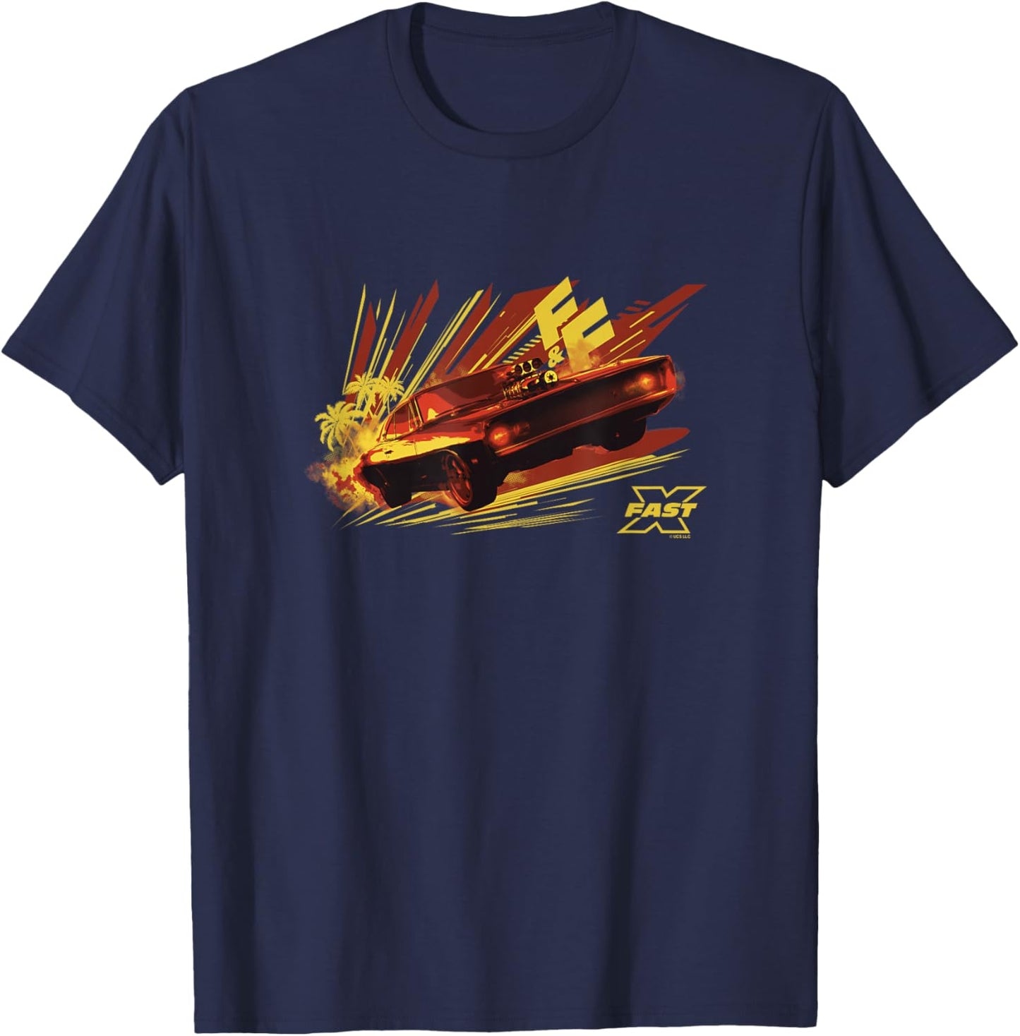 Fast X Dom Toretto Vintage Palm Tree Charger Race T-Shirt - T-Shirt | Navy