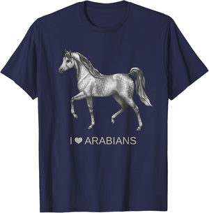 I Heart (Love) Arabians Trotting Gray Horse Lover Gift T-Shirt - T-Shirt | Navy