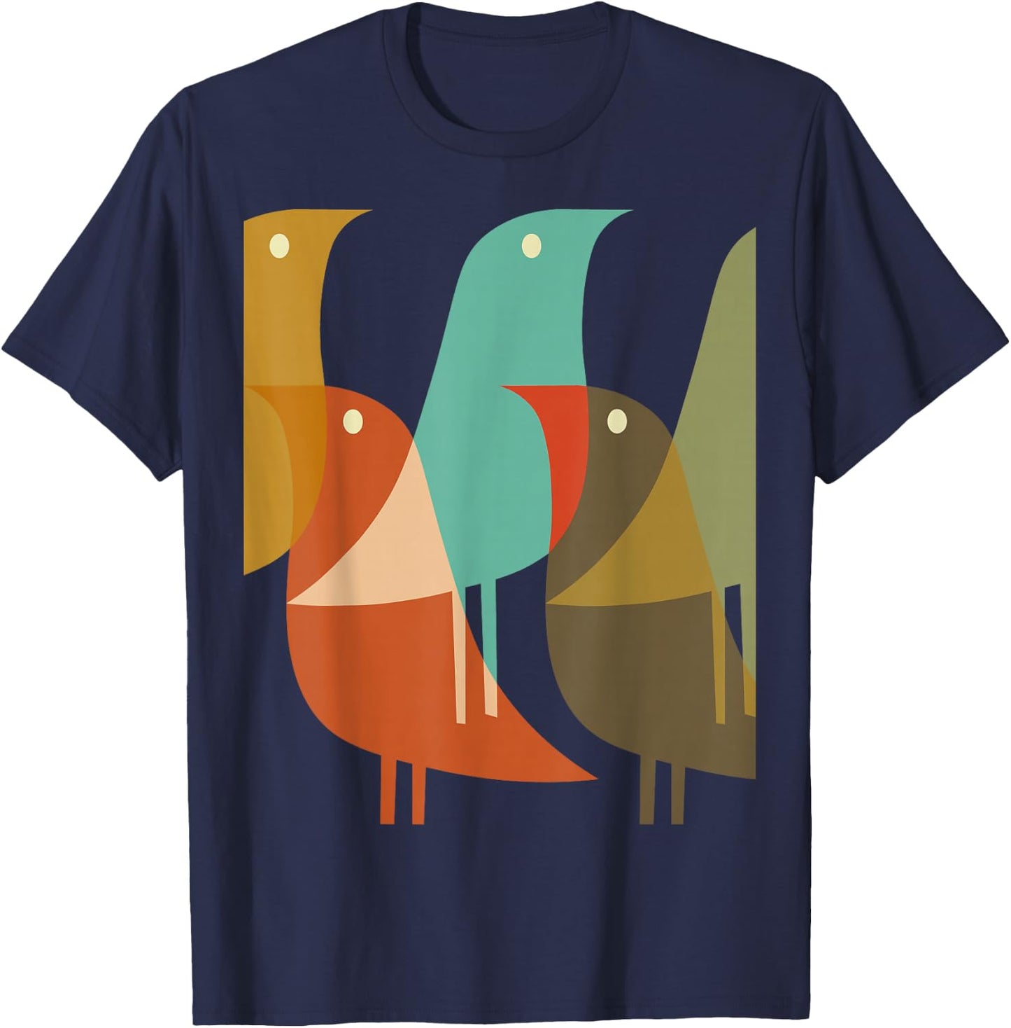 Bird Print Art Deco 60s Surf Beach Hippy Cool Retro T-Shirt - T-Shirt | Navy