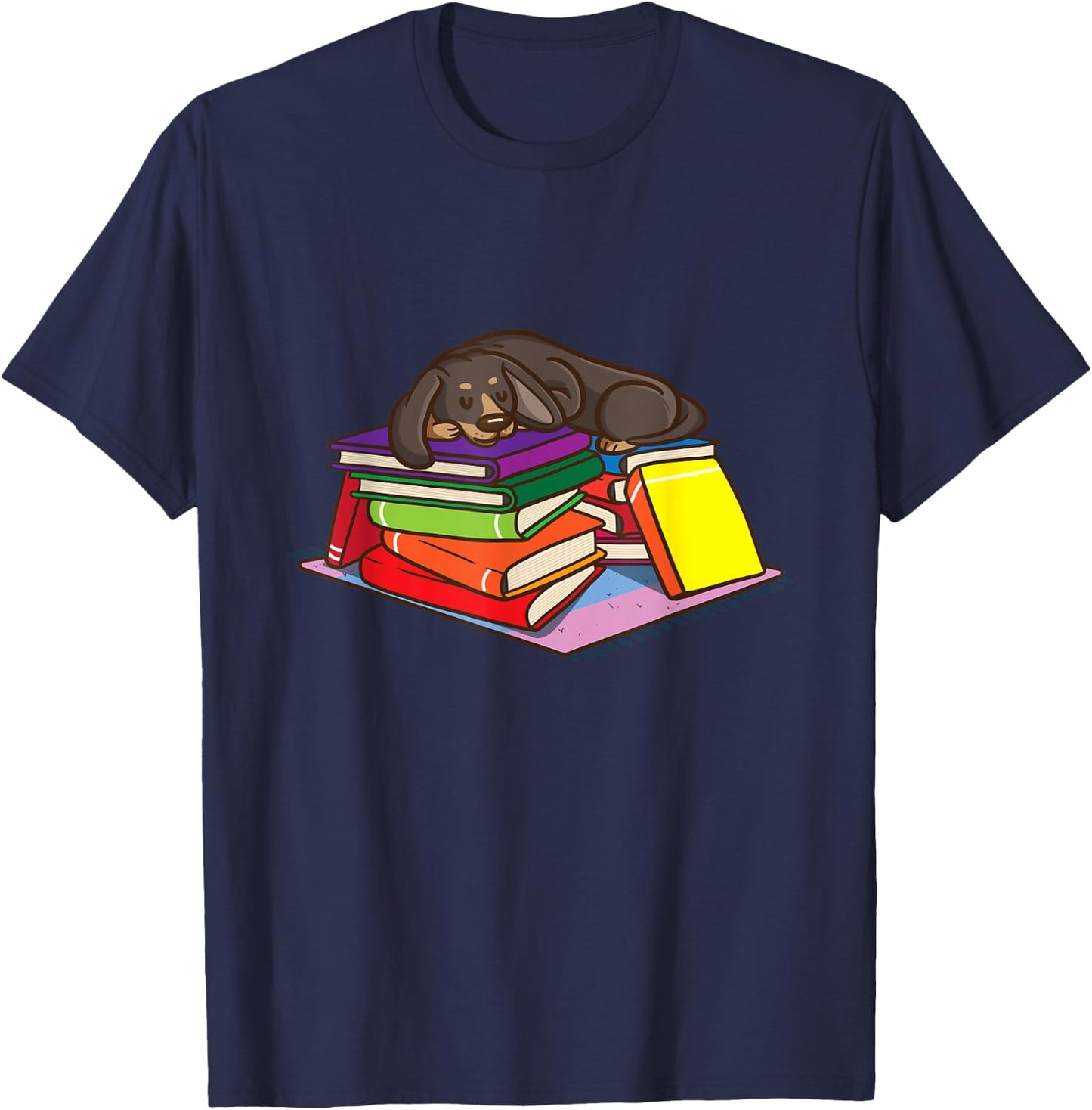 Dachshund Book Reading Lovers Gift Bookworm Girls Teachers T-Shirt - T-Shirt | Navy