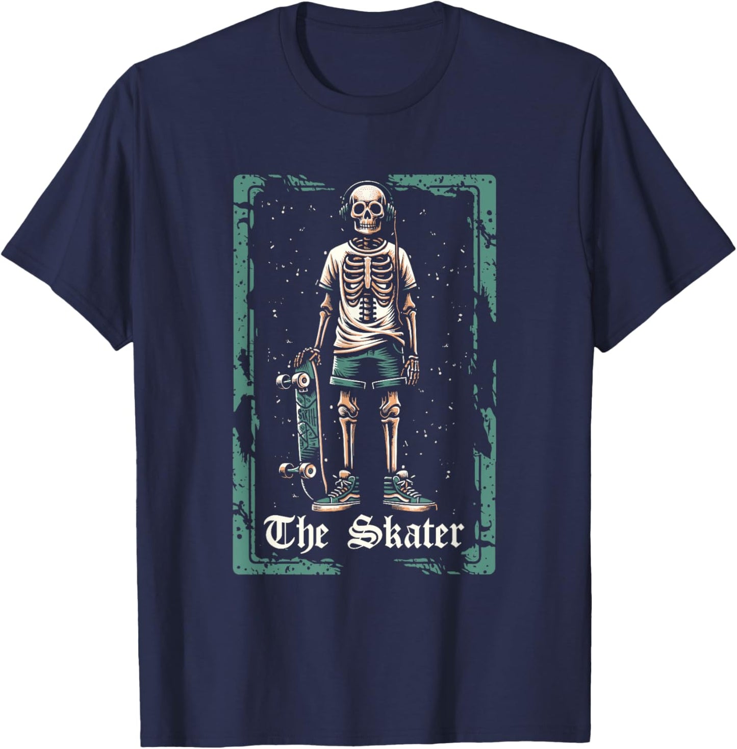 Skateboard Skater Skateboarder - Skeleton Tarot Card T-Shirt - T-Shirt | Navy